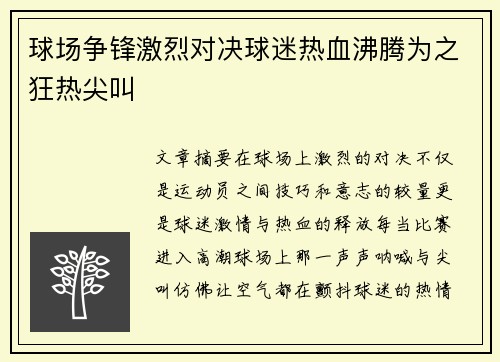 球场争锋激烈对决球迷热血沸腾为之狂热尖叫