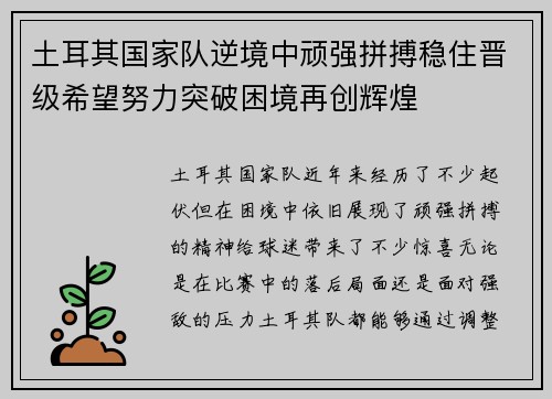 土耳其国家队逆境中顽强拼搏稳住晋级希望努力突破困境再创辉煌
